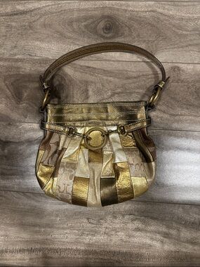 Vintage Coach shoulder bag with Metallic patchwork - Gold/Brown
